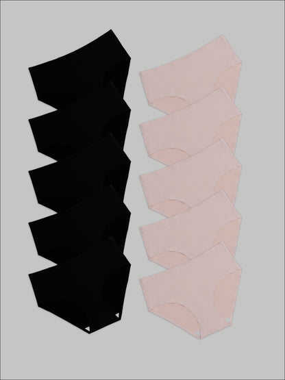 Kit com 10 Calcinhas Caleçon Sem Costura Segunda Pele (5 Preto e 5 Rose) - R$41,90 Cada