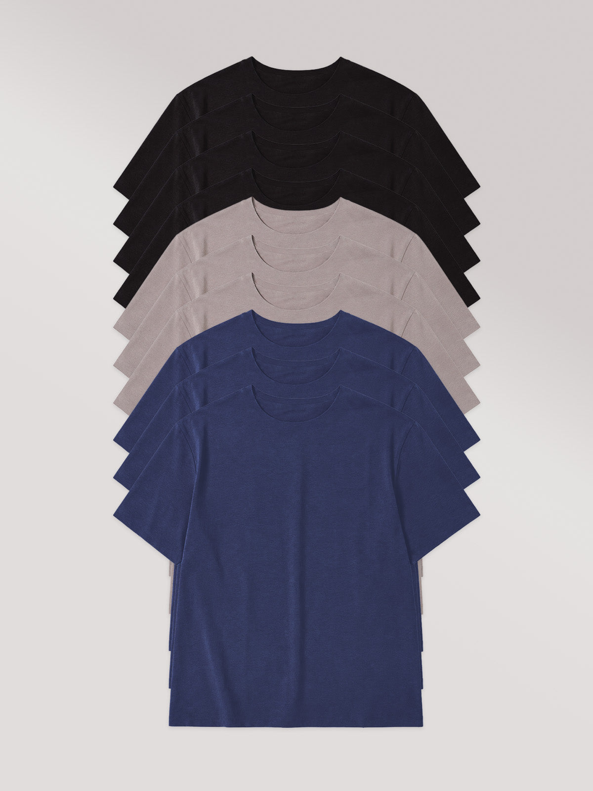 Kit com 10 Camisetas Masculina Manga Curta Algodão Premium Sem Costura (4 Preto, 3 Azul Marinho e 3 Cinza Mescla)