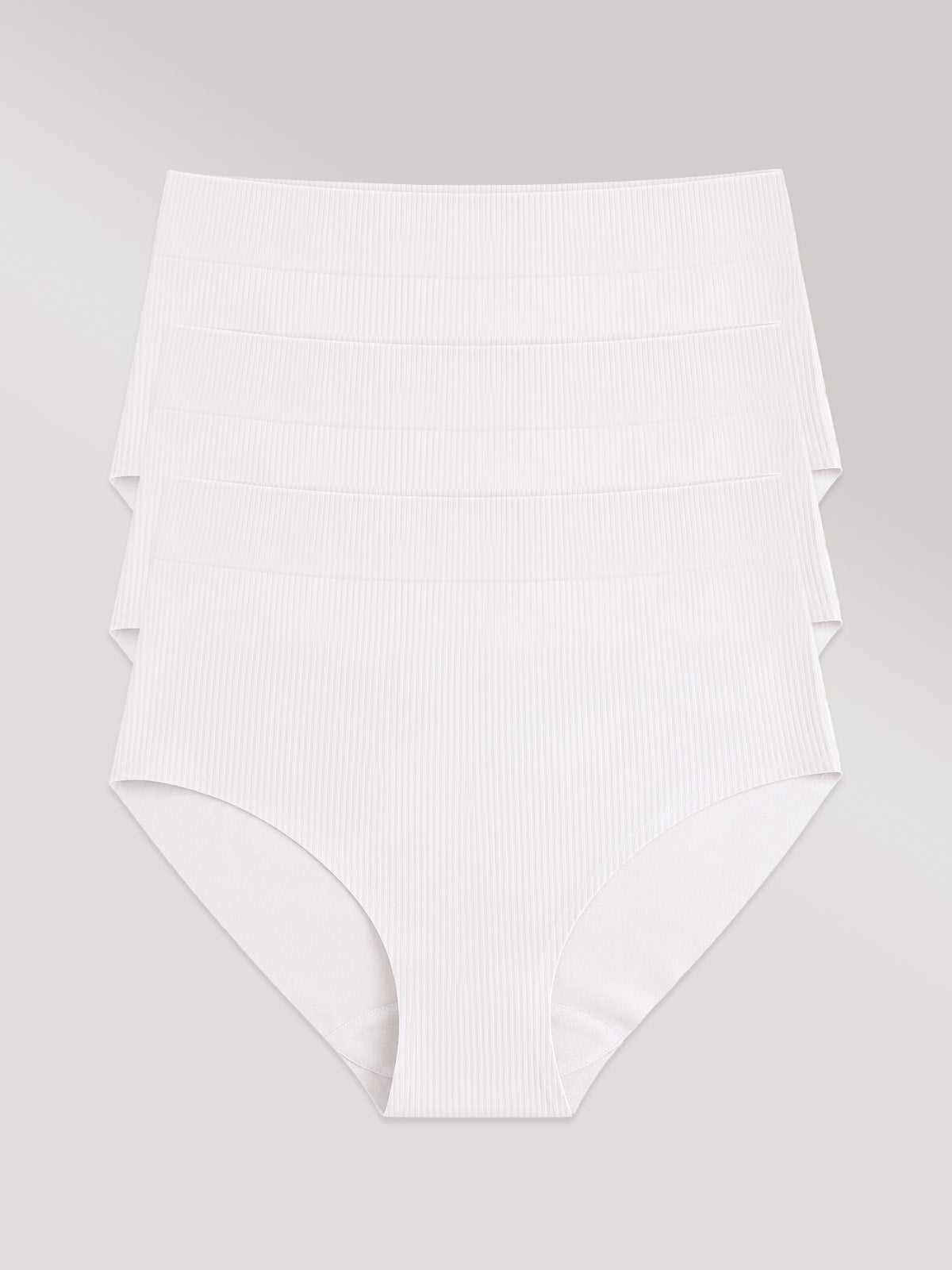 Kit com 3 Calcinhas Biquini Cintura Alta Poliamida Canelada Sem Costura Segunda Pele Branco