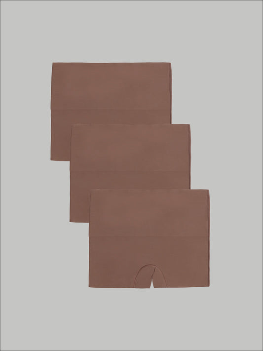 Kit com 3 Calcinhas Boxer Redutora Sem Costura Segunda Pele Marrom Cacau - R$80,90 Cada