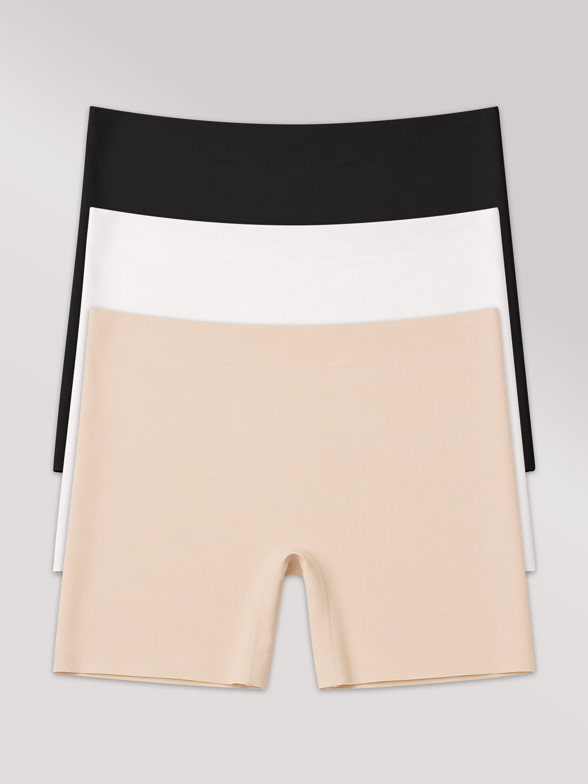 Kit com 3 Calcinhas Boxer Shorts Invisível Sem Costura (1 Preto, 1 Branco e 1 Bege)