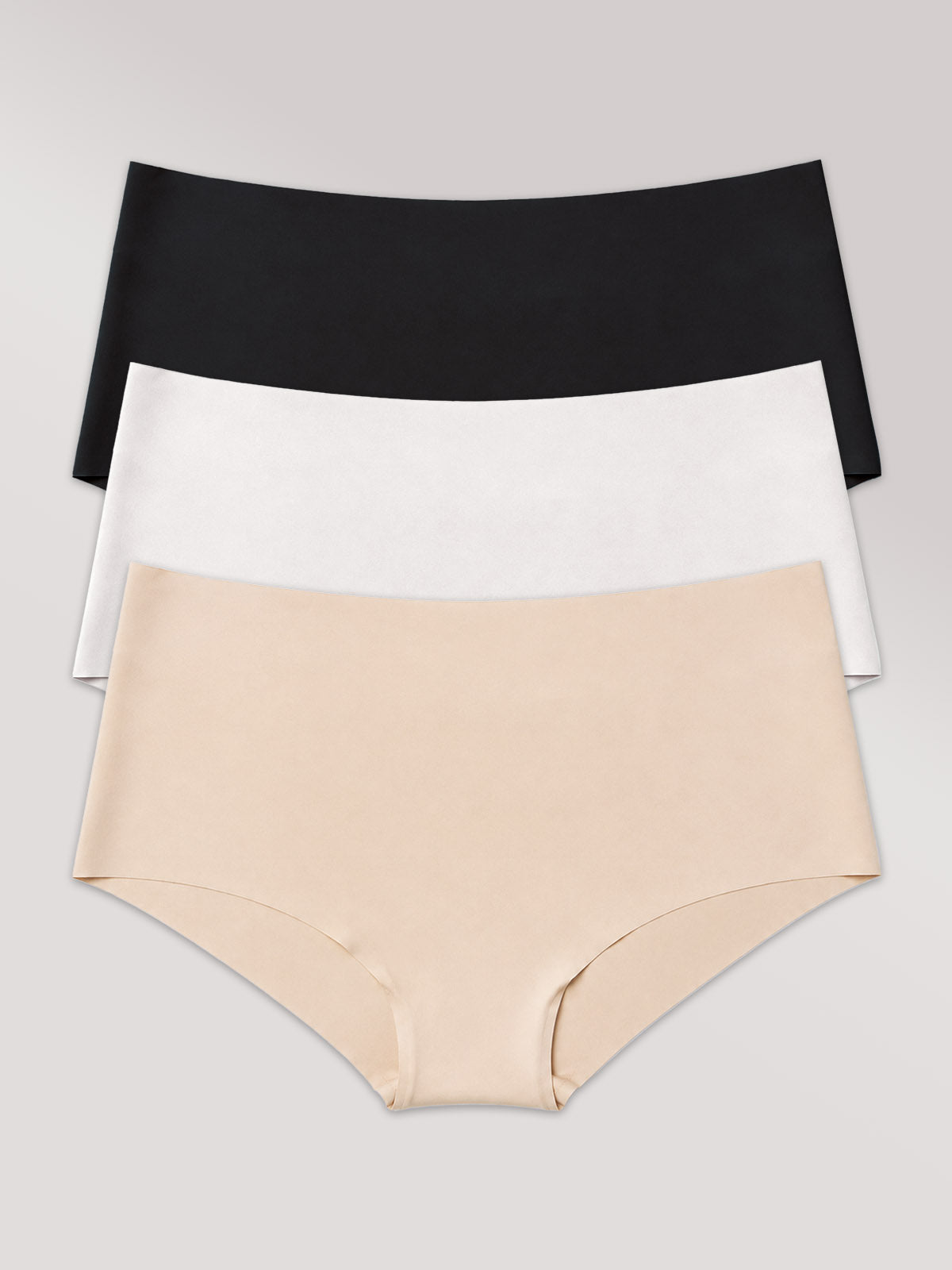 Kit com 3 Calcinhas Caleçon Invisível Sem Costura (1 Preto, 1 Branco e 1 Bege)