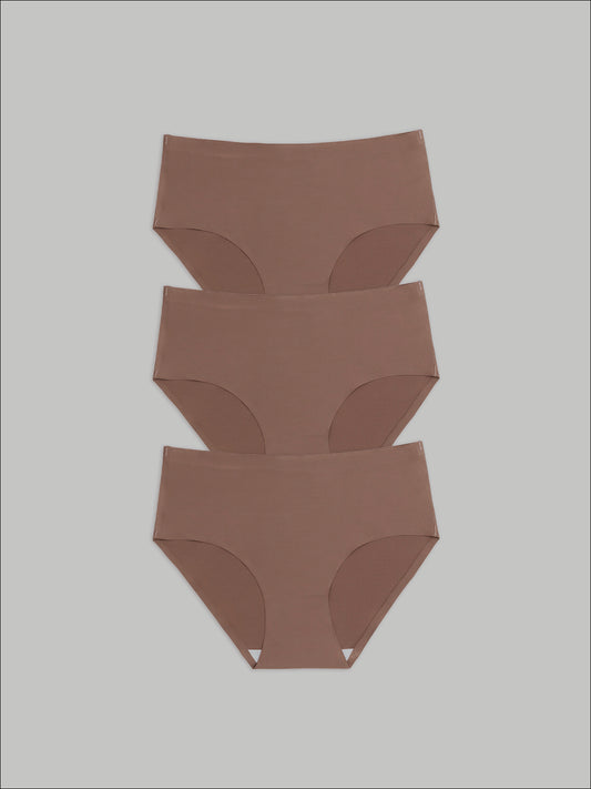 Kit com 3 Calcinhas Caleçon Sem Costura Segunda Pele Marrom Cacau - R$53,90 Cada