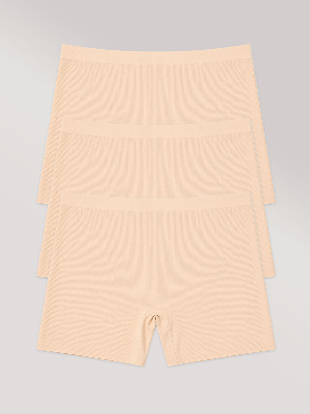 Kit com 3 Calcinhas Shorts Poliamida Canelada Sem Costura Segunda Pele Bege