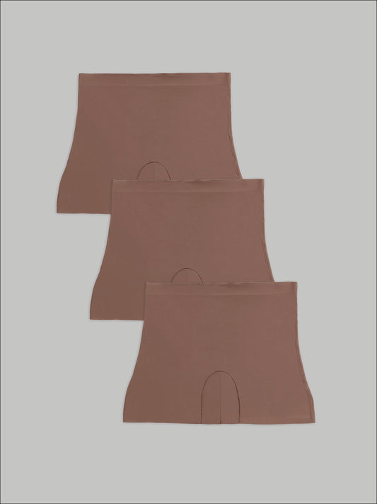 Kit com 3 Calcinhas Shorts Sem Costura Segunda Pele Marrom Cacau - R$71,90 Cada