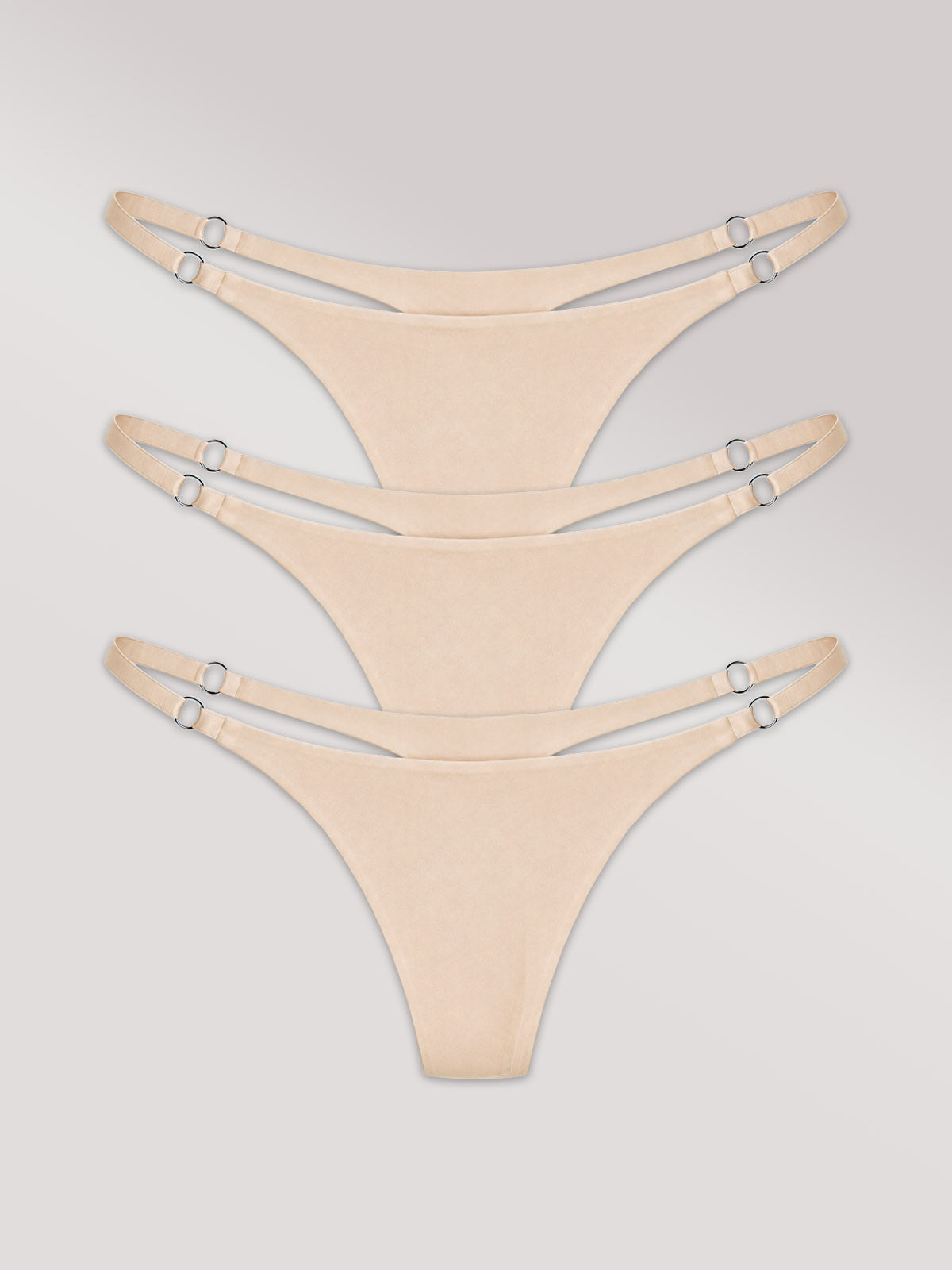 Kit com 3 Calcinhas String Invisível Sem Costura Bege