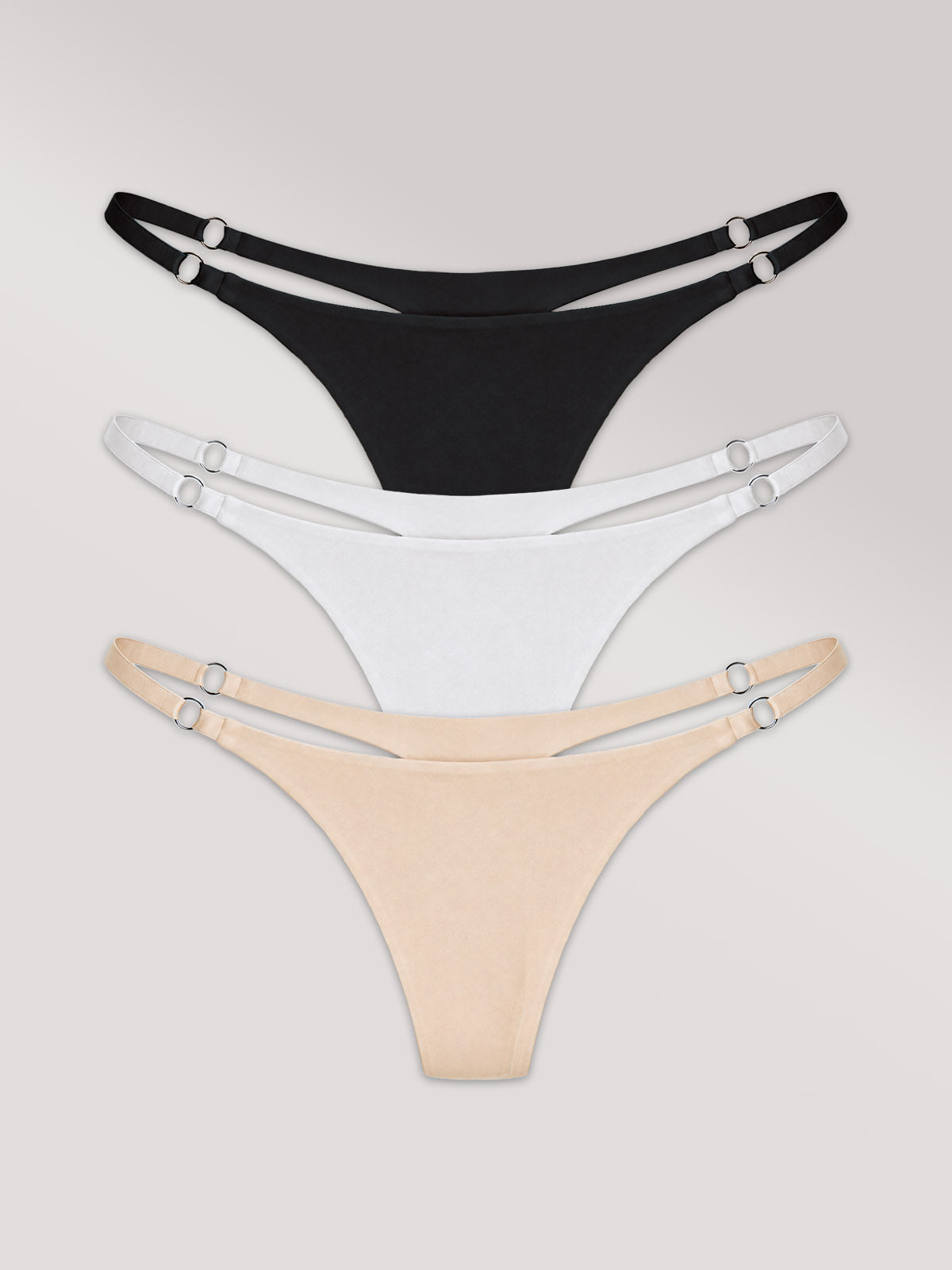 Kit com 3 Calcinhas String Invisível Sem Costura (1 Preto, 1 Branco e 1 Bege)