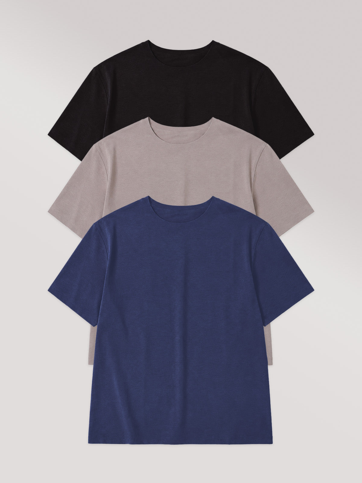 Kit com 3 Camisetas Masculina Manga Curta Algodão Premium Sem Costura (1 Preto, 1 Azul Marinho e 1 Cinza Mescla)