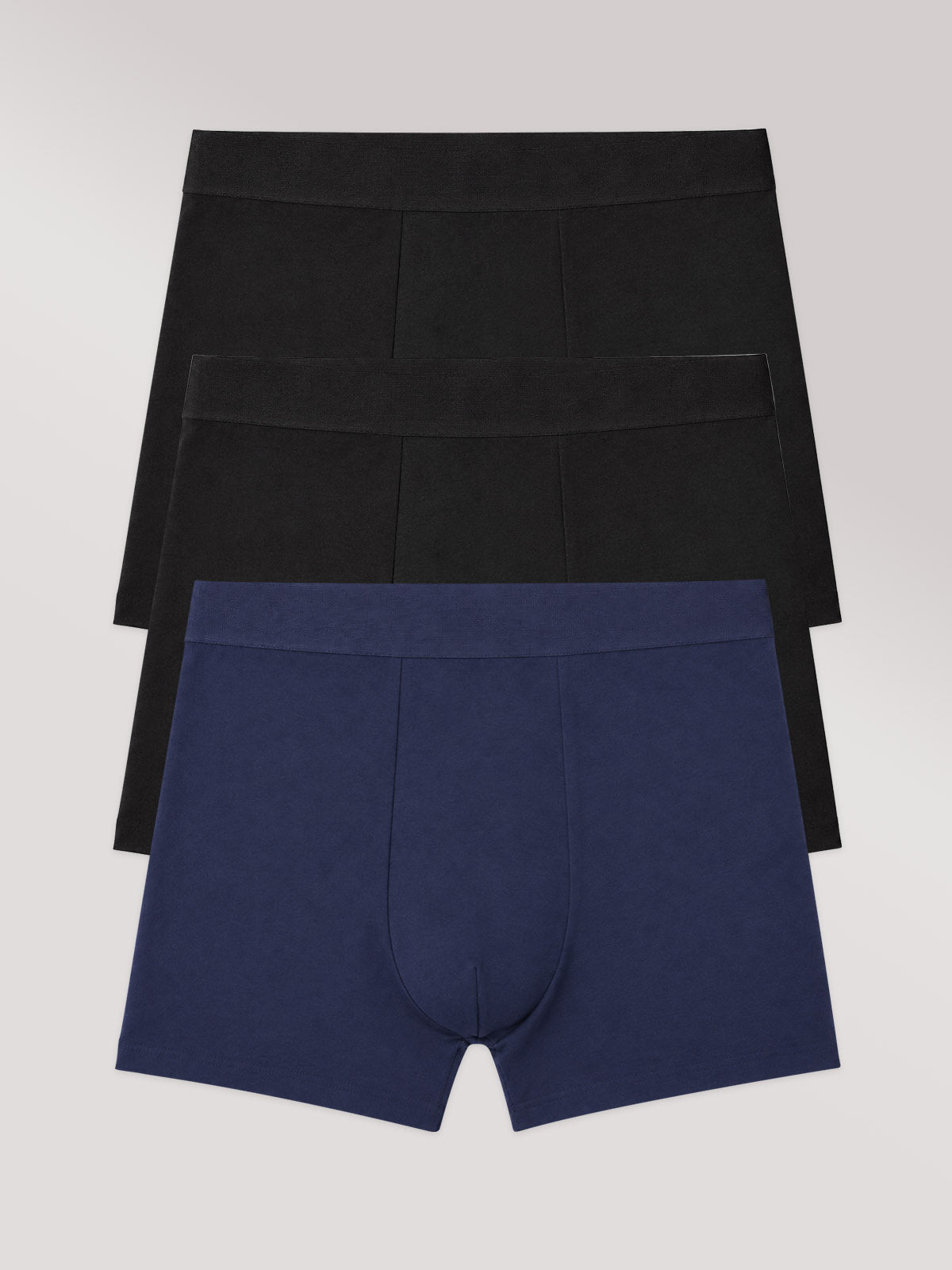 Kit com 3 Cuecas Boxer Algodão Premium Sem Costura (2 Preto e 1 Azul Marinho)