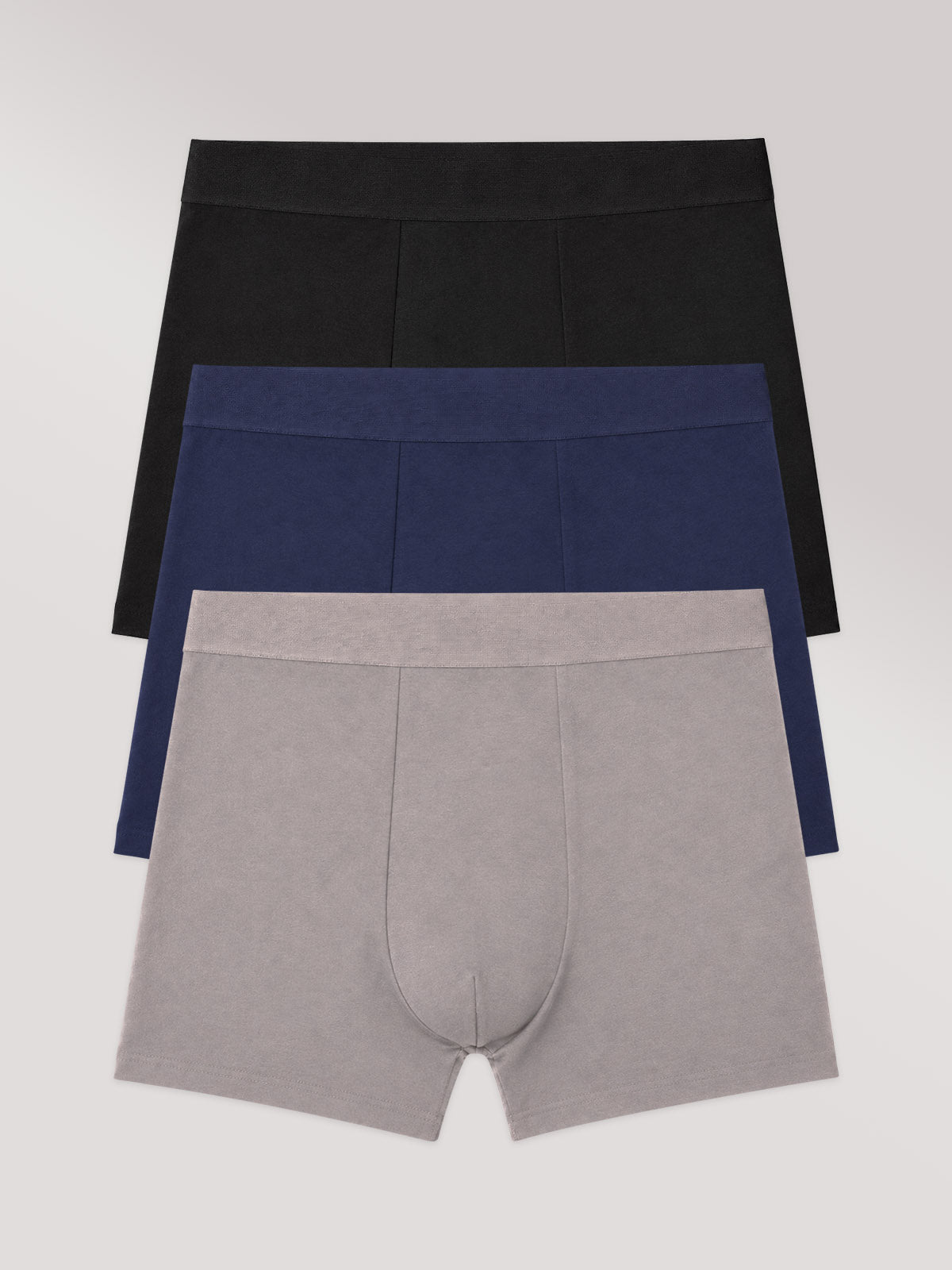 Kit com 3 Cuecas Boxer Algodão Premium Sem Costura (1 Preto, 1 Azul Marinho e 1 Cinza Mescla)