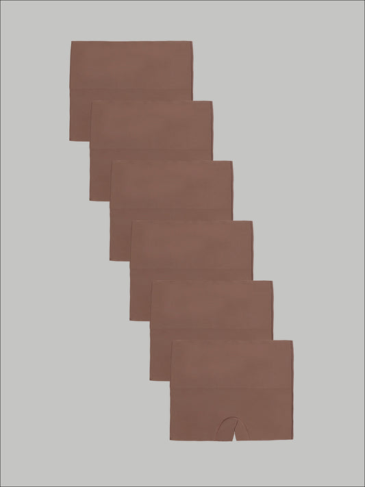 Kit com 6 Calcinhas Boxer Redutora Sem Costura Segunda Pele Marrom Cacau - R$71,90 Cada