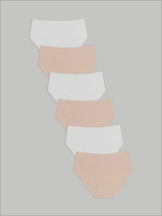 Kit com 6 Calcinhas Caleçon Sem Costura Segunda Pele (3 Branco e 3 Bege) - R$47,90 Cada