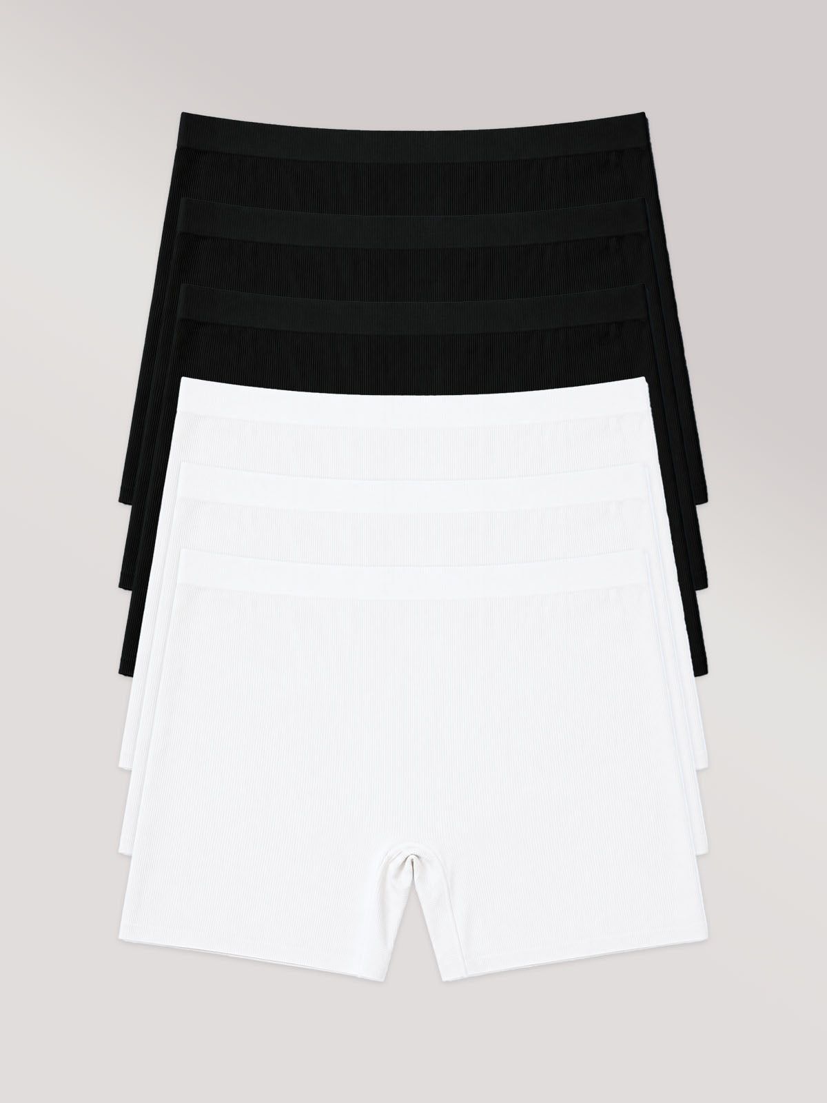 Kit com 6 Calcinhas Shorts Poliamida Canelada Sem Costura Segunda Pele (3 Preto e 3 Branco)