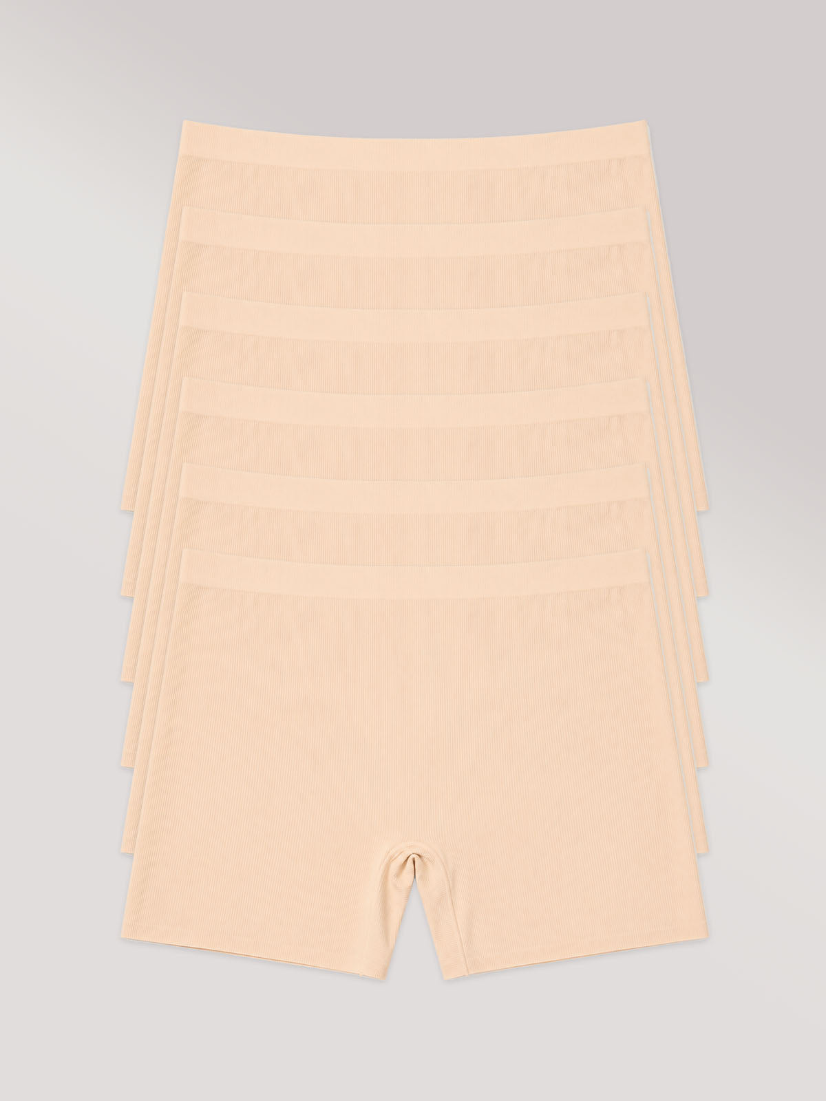 Kit com 6 Calcinhas Shorts Poliamida Canelada Sem Costura Segunda Pele Bege