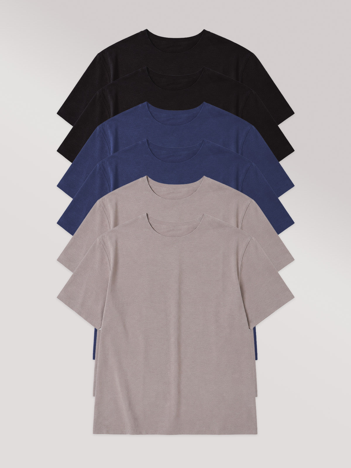 Kit com 6 Camisetas Masculina Manga Curta Algodão Premium Sem Costura (2 Preto, 2 Azul Marinho e 2 Cinza Mescla)