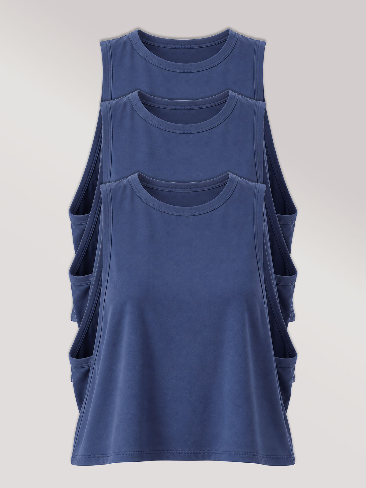 Kit com 3 Regatas Cropped com Cava Ampla Azul Marinho