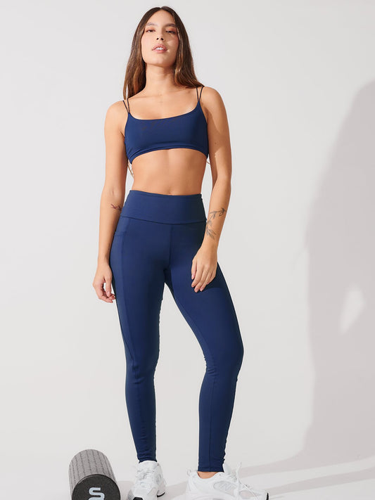 Conjunto Calça Legging de Compressão Azul Marinho + Top Alça Dupla Azul Marinho
