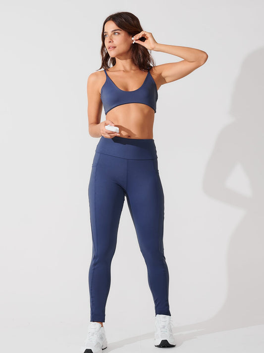 Conjunto Calça Legging de Compressão Azul Marinho + Top Slim Azul Marinho
