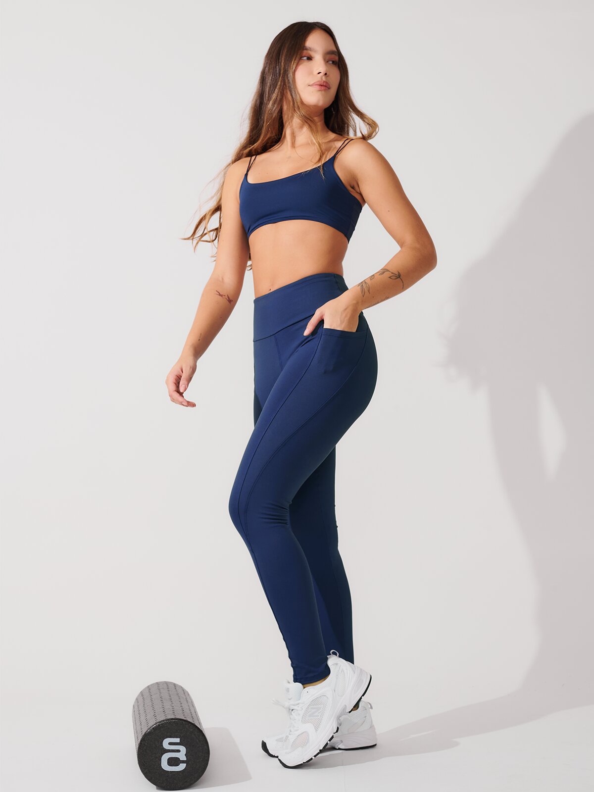 Conjunto Calça Legging de Compressão Azul Marinho + Top Alça Dupla Azul Marinho