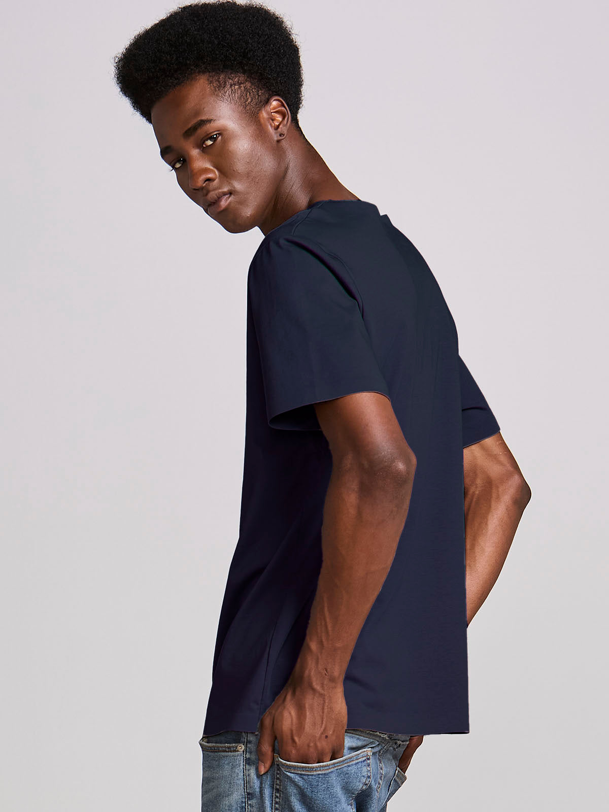 Camiseta Masculina Manga Curta Algodão Premium Sem Costura Azul Marinho