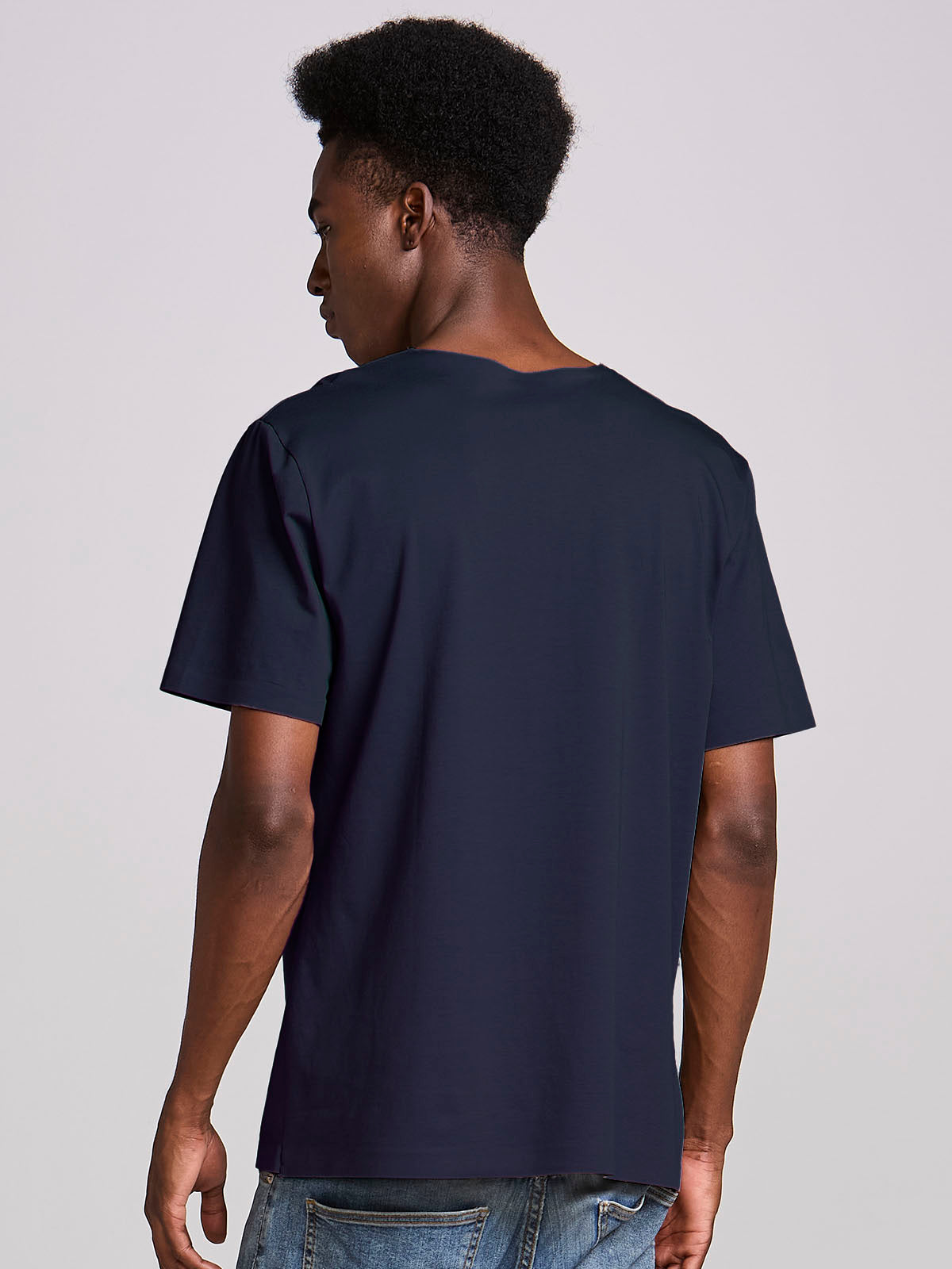 Camiseta Masculina Manga Curta Algodão Premium Sem Costura Azul Marinho