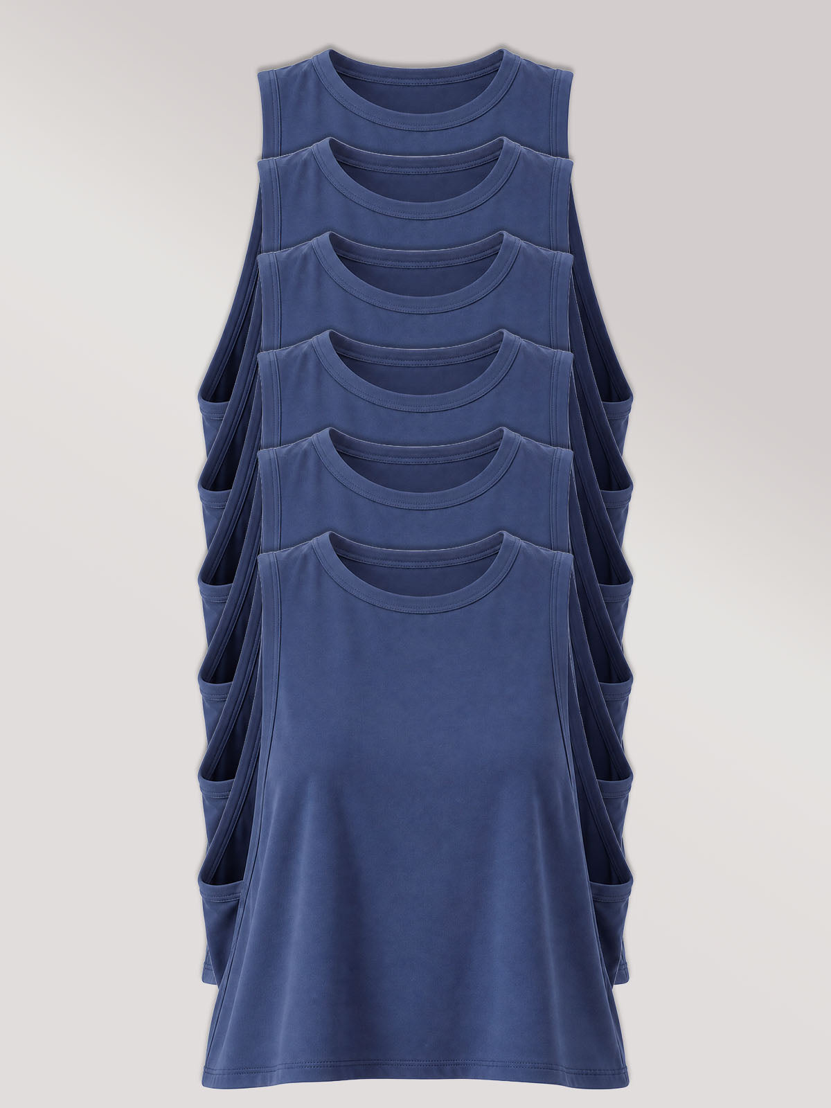 Kit com 6 Regatas Cropped com Cava Ampla Azul Marinho