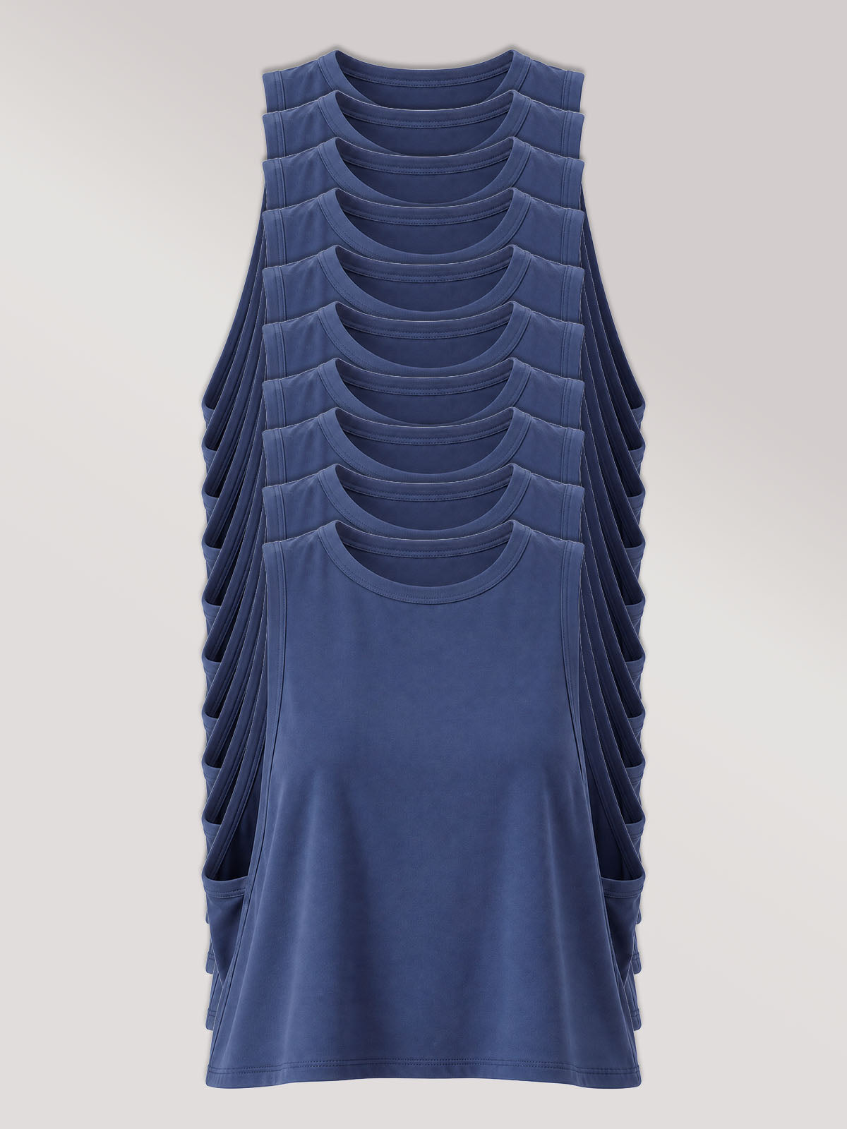 Kit com 10 Regatas Cropped com Cava Ampla Azul Marinho