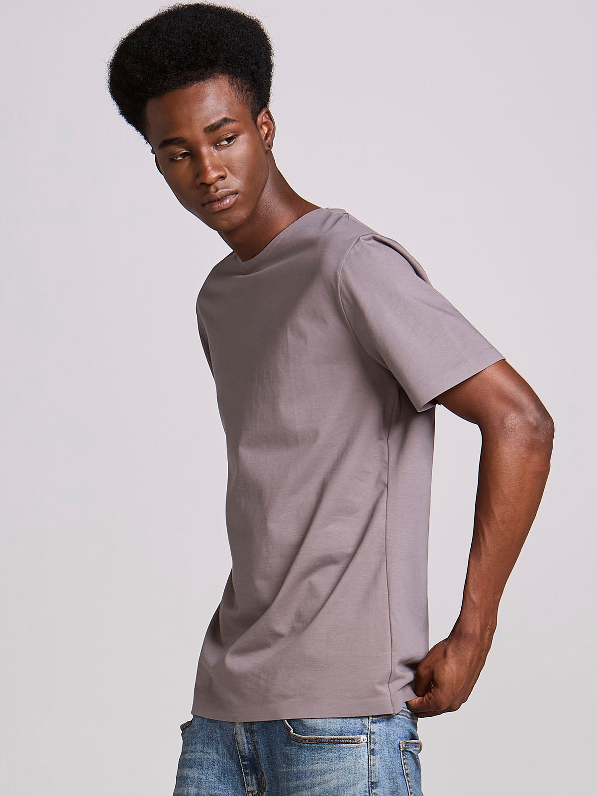 Camiseta Masculina Manga Curta Algodão Premium Sem Costura Cinza Mescla