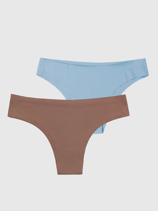 Kit Duo: Calcinha Biquíni Sem Costura Segunda Pele Azul Bebê + Marrom Cacau