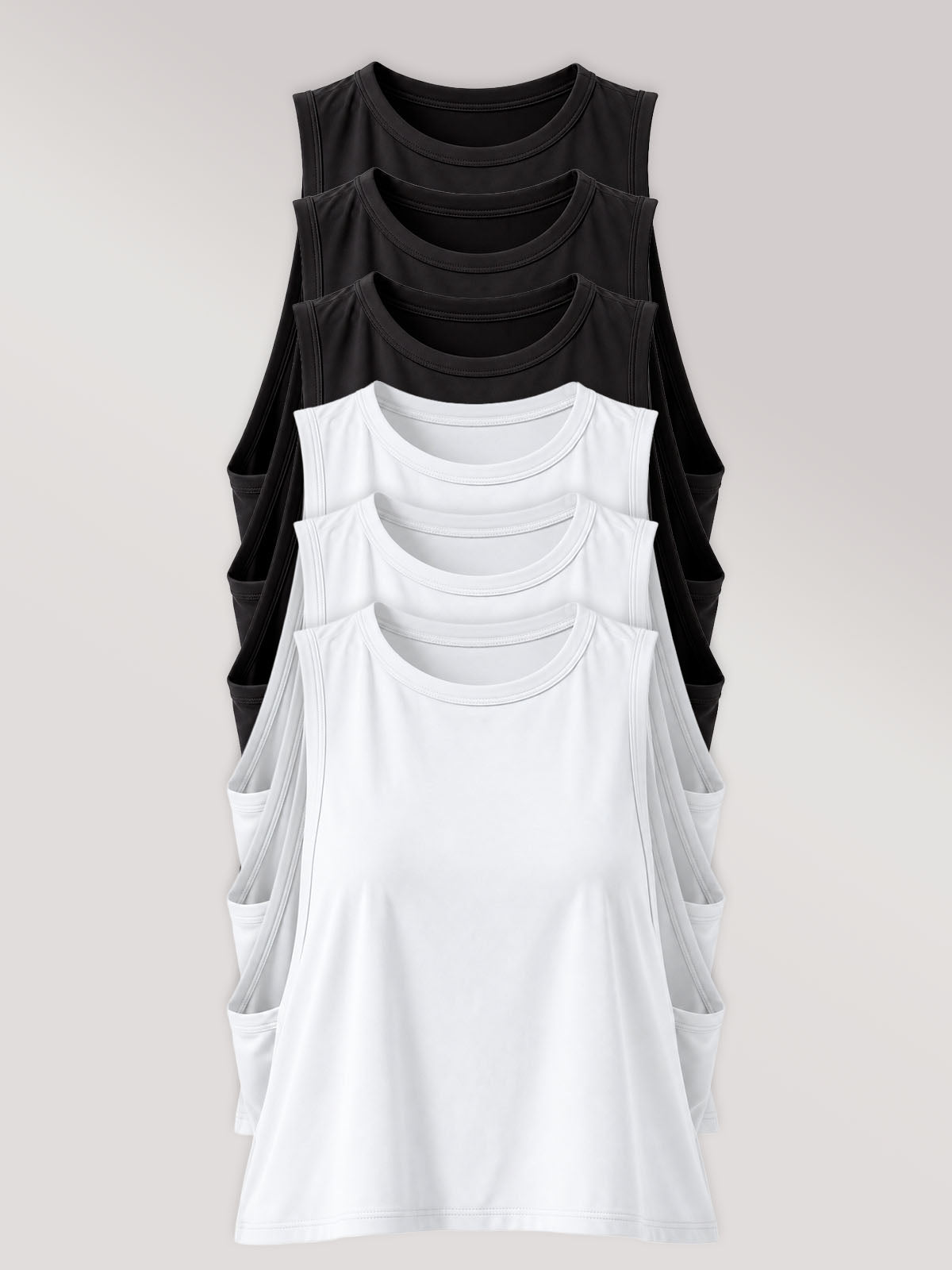 Kit com 6 Regatas Cropped com Cava Ampla (3 Preto e 3 Branco)