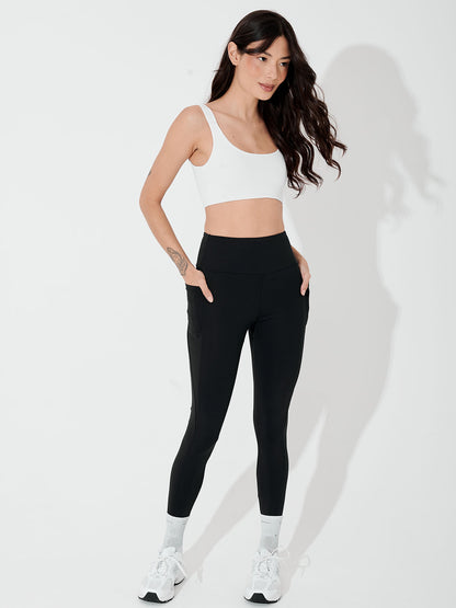 Conjunto Calça Legging de Compressão Preto + Top Ampla Cobertura Branco