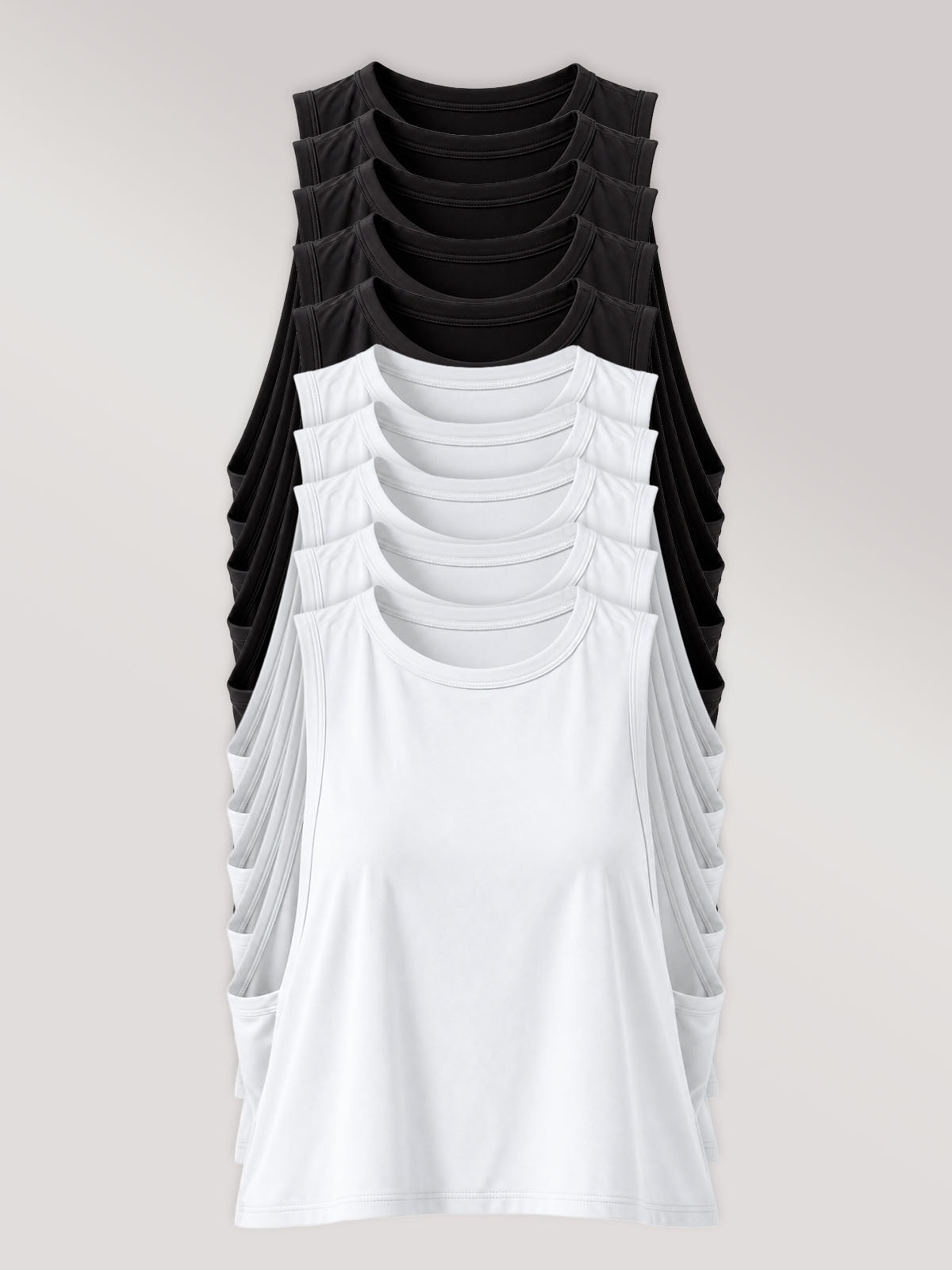 Kit com 10 Regatas Cropped com Cava Ampla (5 Preto e 5 Branco)