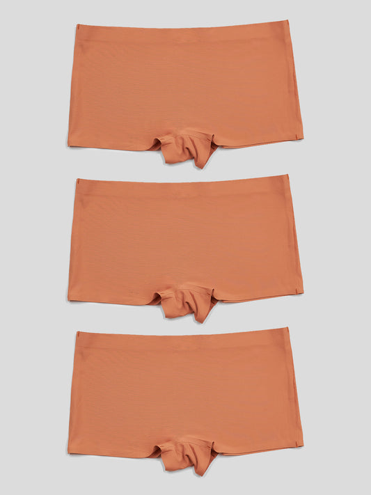 Kit com 3 Calcinhas Boxer Boyshort Sem Costura Segunda Pele Marrom Terracota - R$53,63 cada