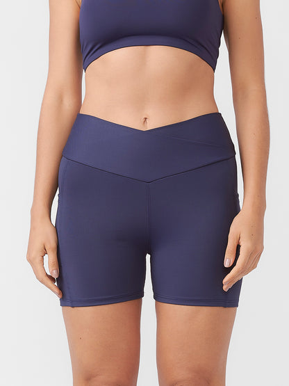 Shorts Fitness com Cós Transpassado Azul Marinho