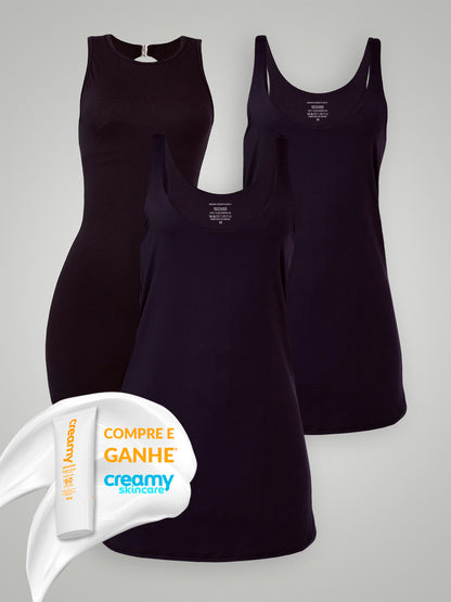 Kit Compre 2 Vestidos (Preto) + Macaquinho (Preto) com 10% OFF e Ganhe Protetor Solar Creamy FPS 60