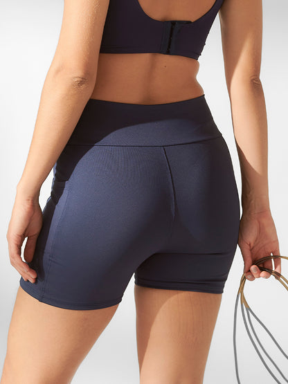 Shorts Fitness com Cós Transpassado Azul Marinho