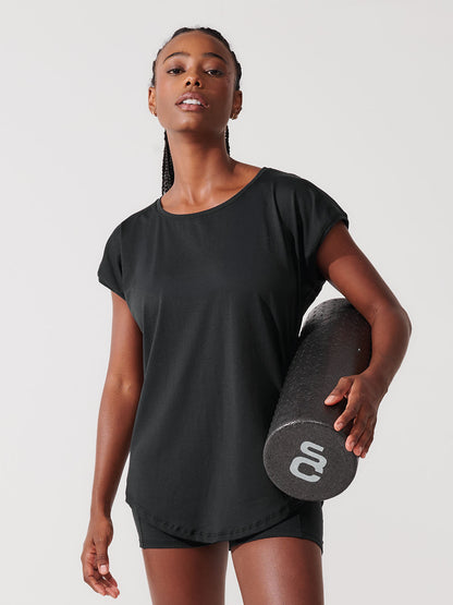 Conjunto Bermuda de Compressão Preto + T-shirt Essencial Alongada Preto