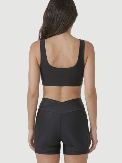 Conjunto sutiã regata invisível sem costura com bojo removível + shorts transpassado Preto