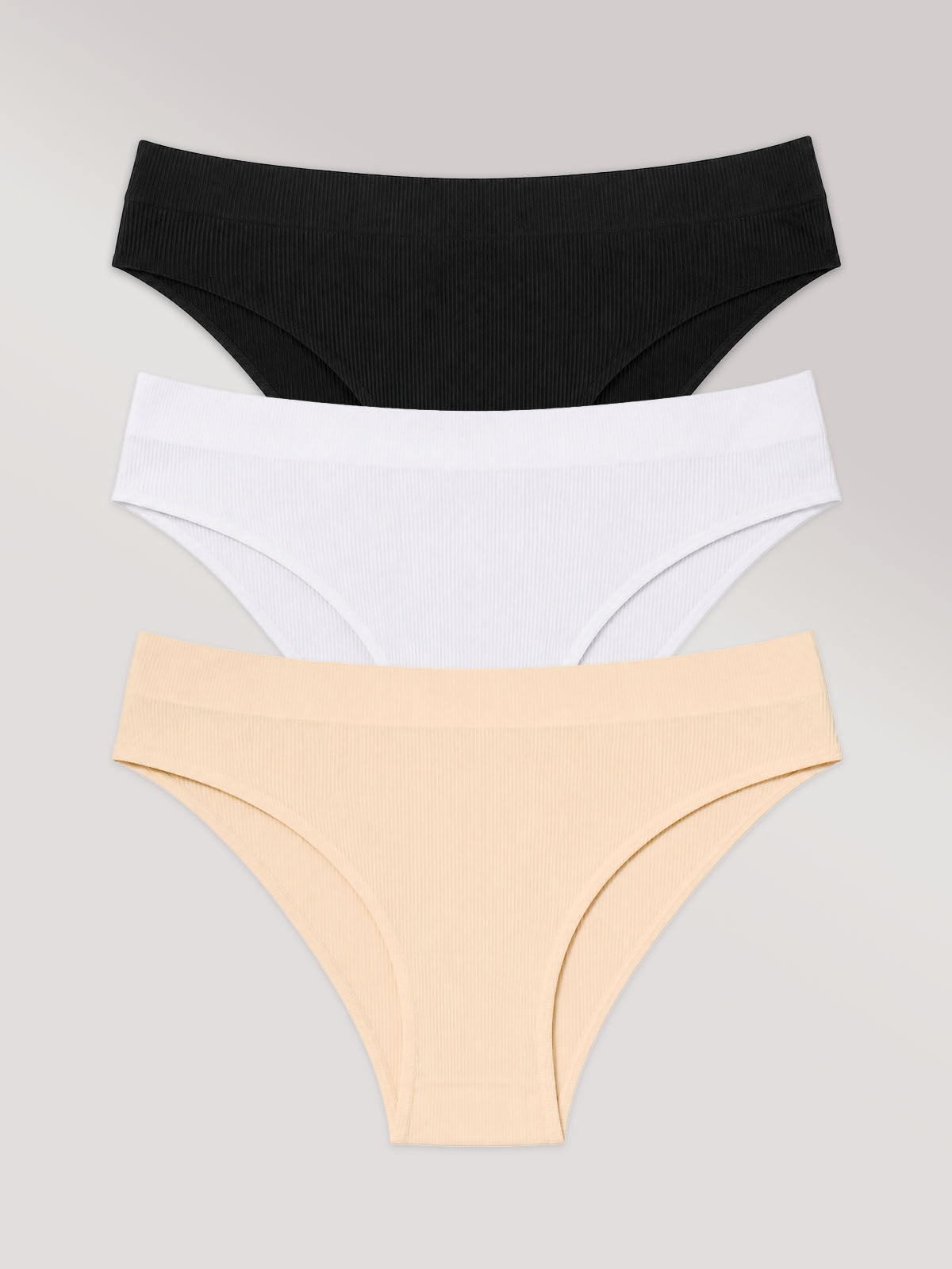 Kit com 3 Calcinhas Biquini Poliamida Canelada Sem Costura Segunda Pele (1 Preto, 1 Branco e 1 Bege) - R$26,96 cada