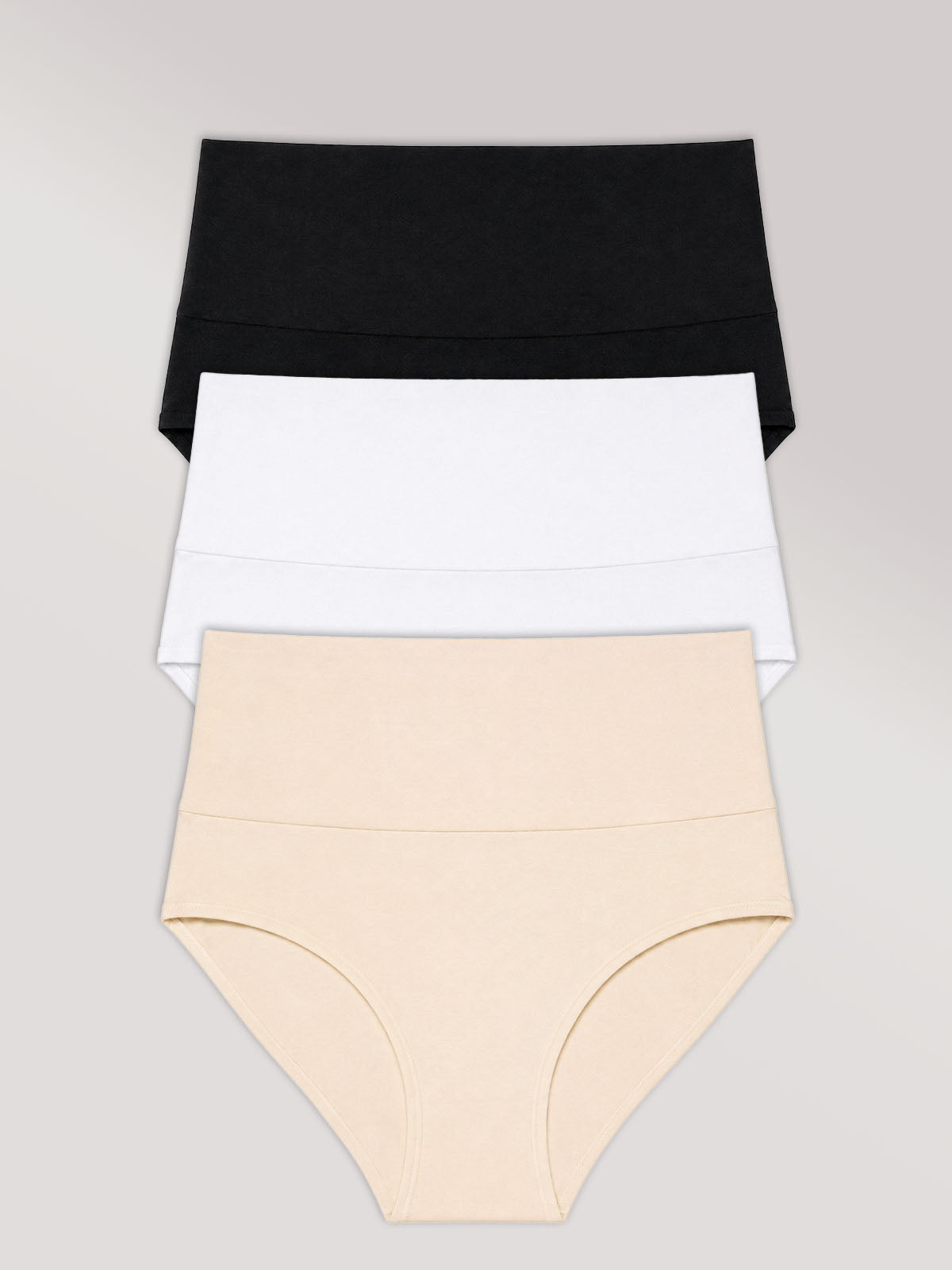 Kit com 3 Calcinhas Biquíni Redutora Algodão Premium Sem Costura (1 Preto, 1 Branco e 1 Bege)