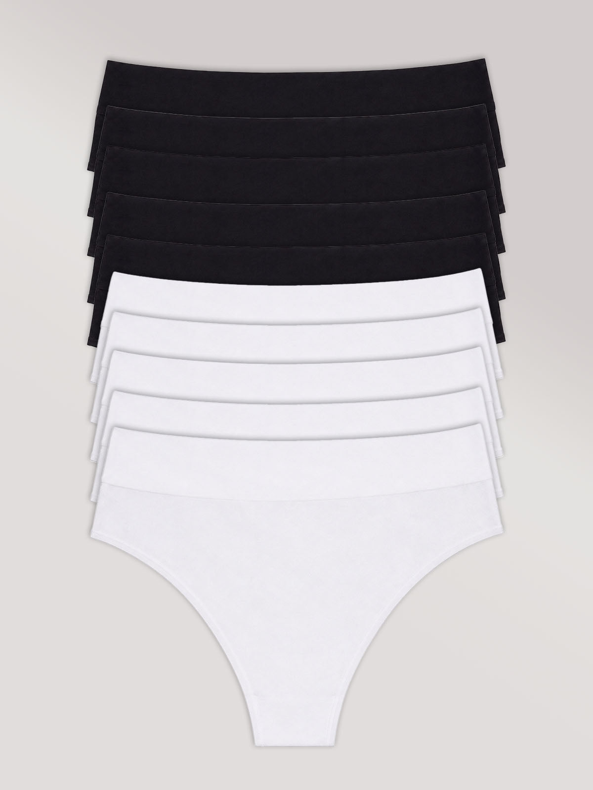 Kit com 10 Calcinhas Biquíni Cintura Alta Algodão Premium Sem Costura (5 Preto e 5 Branco)