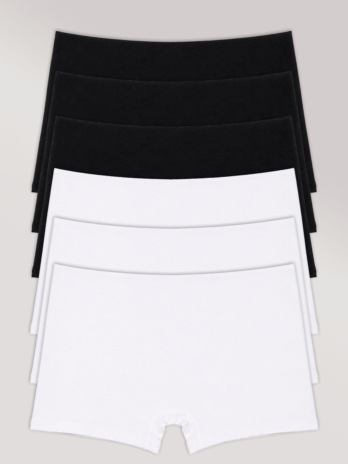 Kit com 6 Calcinhas Boyshort Boxer Algodão Premium Sem Costura (3 Preto e 3 Branco)