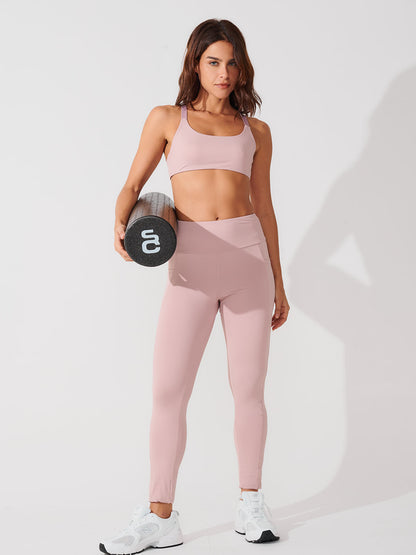 Conjunto Calça Legging de Compressão Rose + Top Fitness Média Compressão Rose
