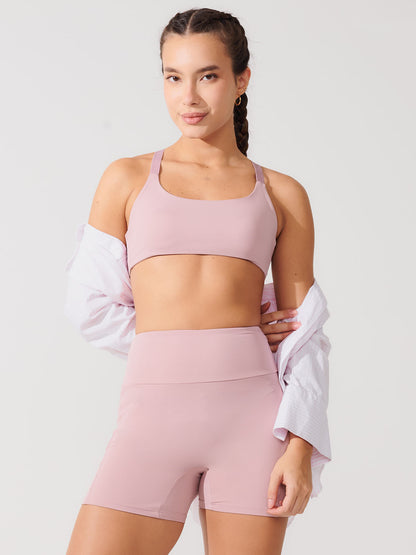 Conjunto Bermuda de Compressão Rose + Top Fitness Média Compressão Rose