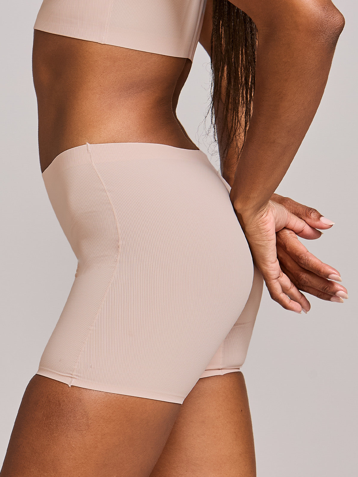 Calcinha Shorts Poliamida Canelada Sem Costura Segunda Pele Rose