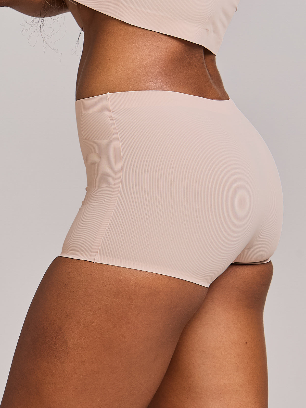Calcinha Boyshort Boxer Poliamida Canelada Sem Costura Segunda Pele Rose