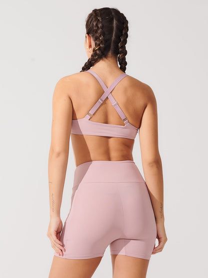 Conjunto Bermuda de Compressão Rose + Top Fitness Média Compressão Rose