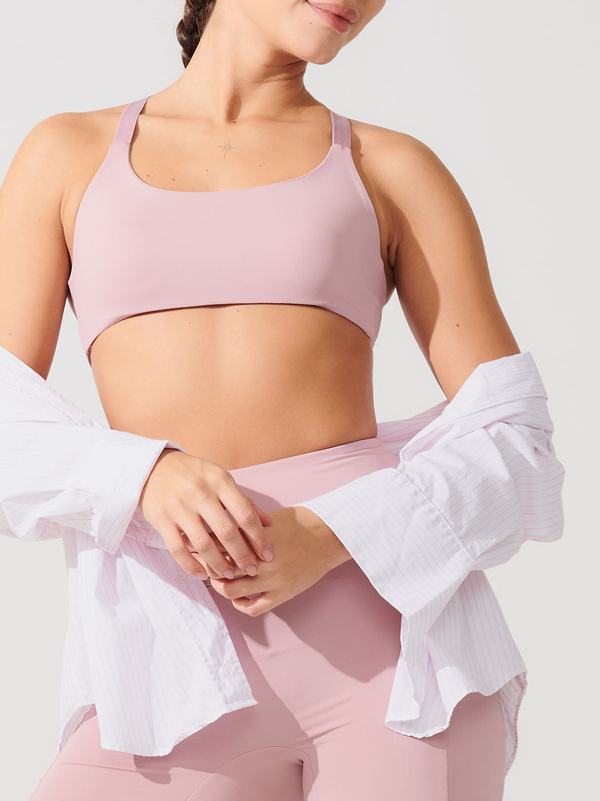 Conjunto Bermuda de Compressão Rose + Top Fitness Média Compressão Rose