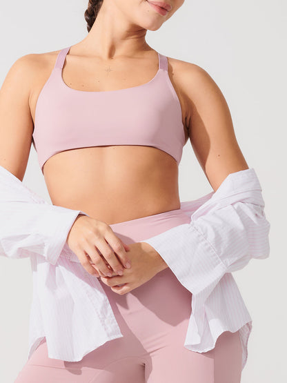 Conjunto Bermuda de Compressão Rose + Top Fitness Média Compressão Rose