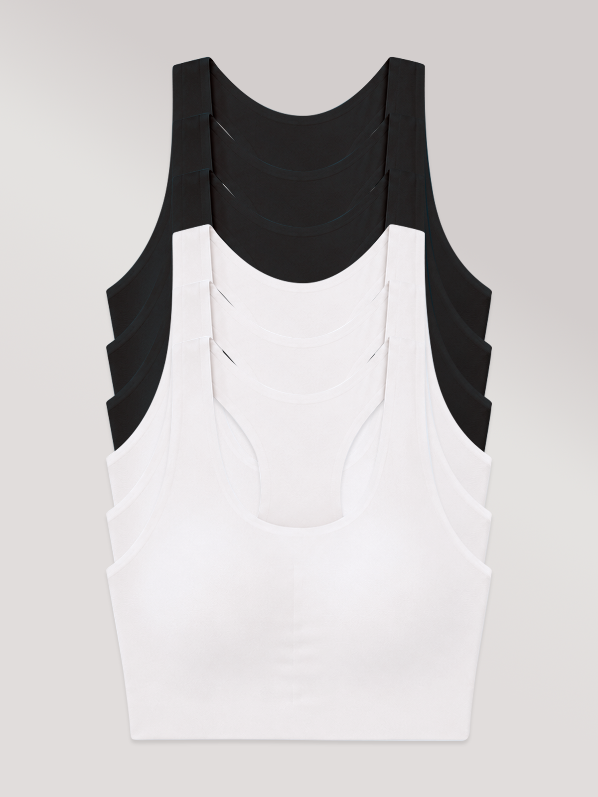 Kit com 6 Sutiãs Nadador Invisível com Bojo Removível Sem Costura (3 Preto e 3 Branco)